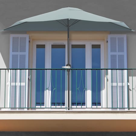 Pure Garden 9 ft Half Patio Umbrella with 20lb Base and Easy Crank, Light Green Shade 50-LG1045B